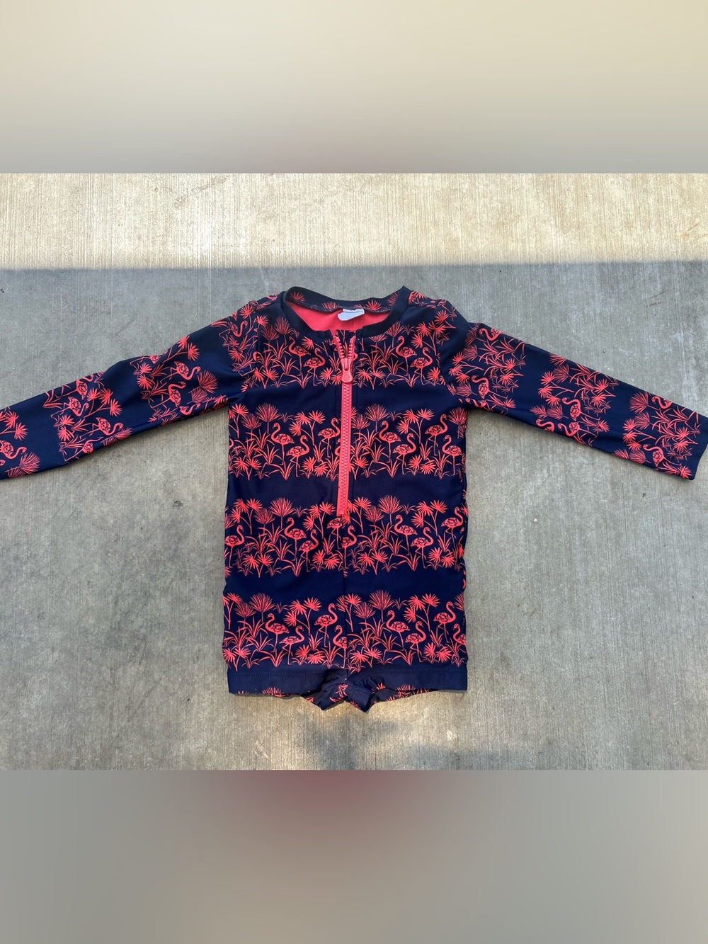BABY GAP Navy and Coral Flamingo Rash Guard Swimsuit - Long Sleeve size 3T